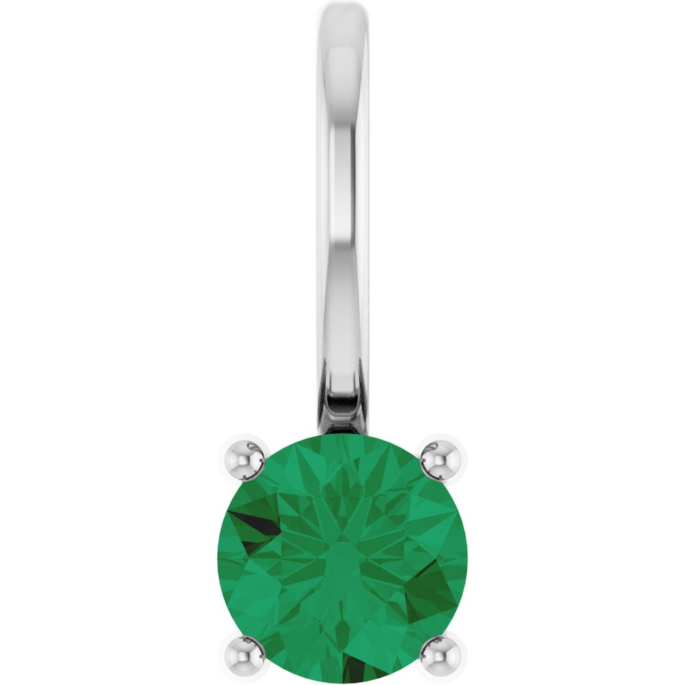 14K White Lab-Grown Emerald Solitaire Charm/Pendant