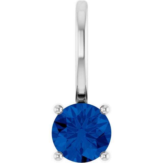 14K White Imitation Blue Sapphire Solitaire Charm/Pendant