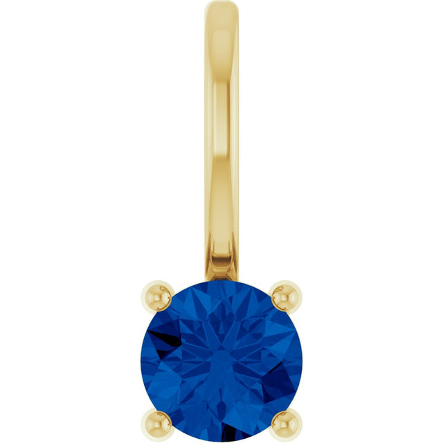 14K Yellow Gold Imitation Blue Sapphire Solitaire Charm/Pendant