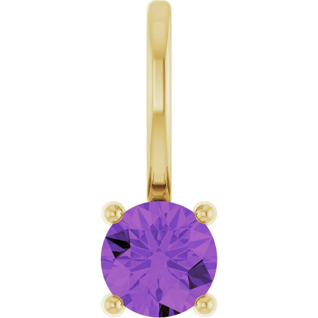 14K Yellow Gold Imitation Amethyst Solitaire Charm/Pendant