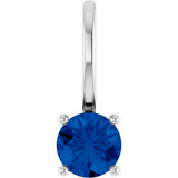 14K White Gold Imitation Blue Sapphire Solitaire Charm/Pendant