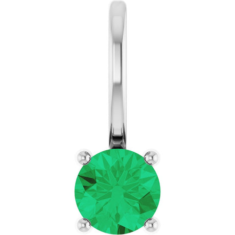 14K White Gold Imitation Emerald Solitaire Charm/Pendant