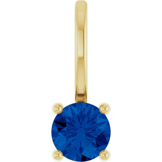 14K Yellow Imitation Blue Sapphire Solitaire Charm/Pendant