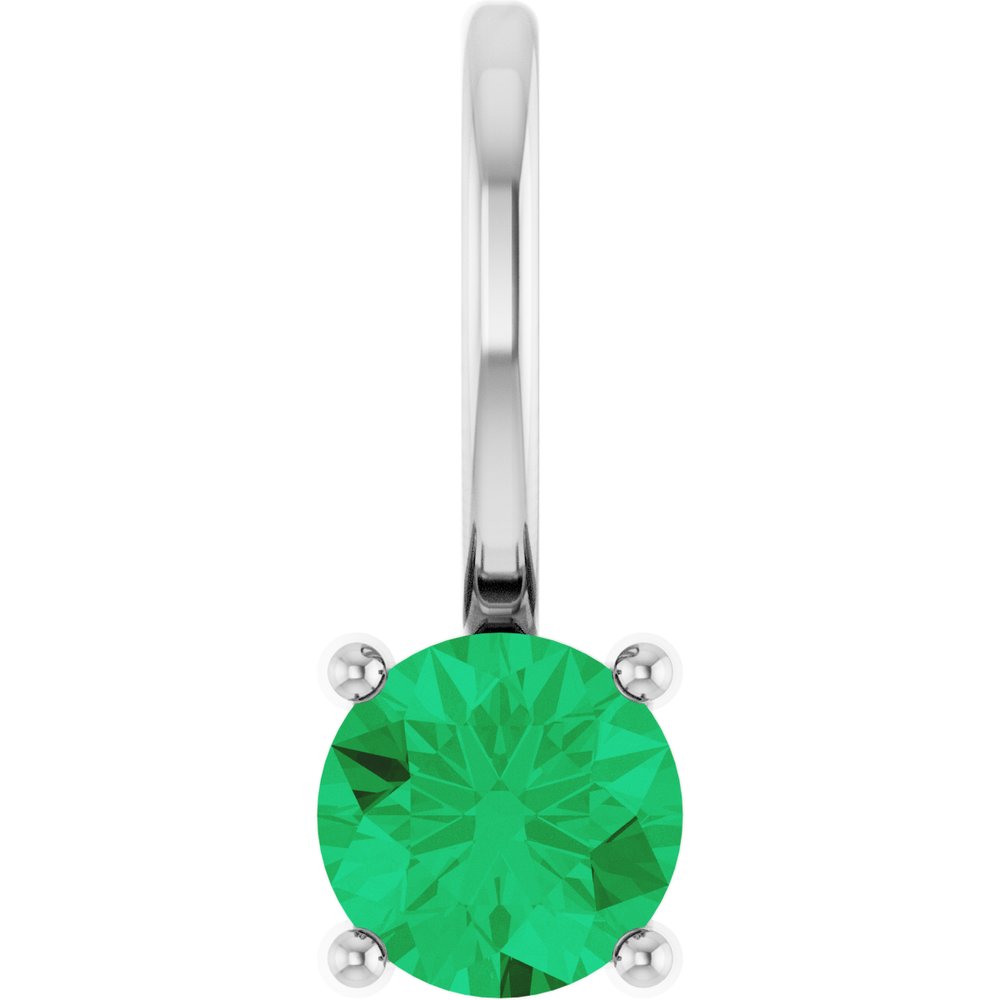 14K White Imitation Emerald Solitaire Charm/Pendant