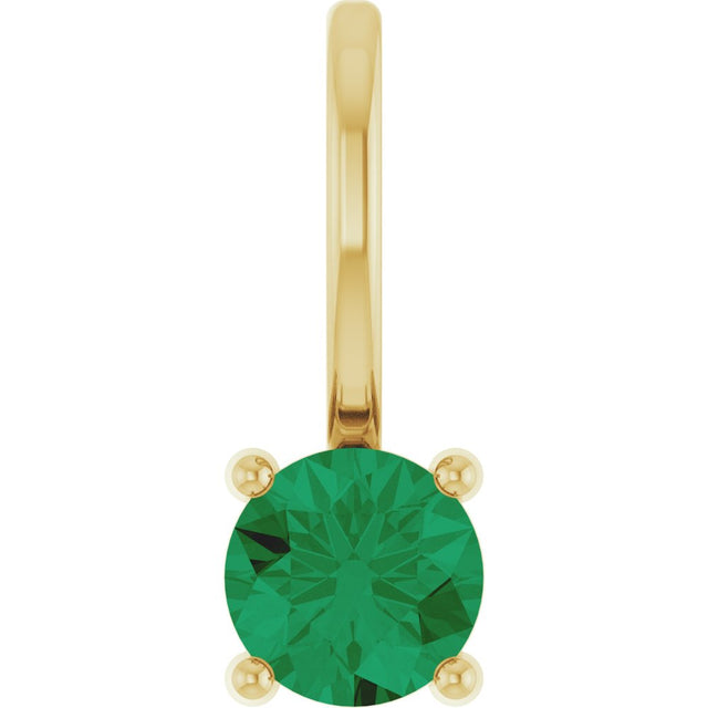 14K Yellow Gold Lab-Grown Emerald Solitaire Charm/Pendant