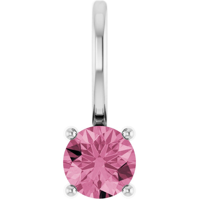 14K White Gold Imitation Pink Tourmaline Solitaire Charm/Pendant