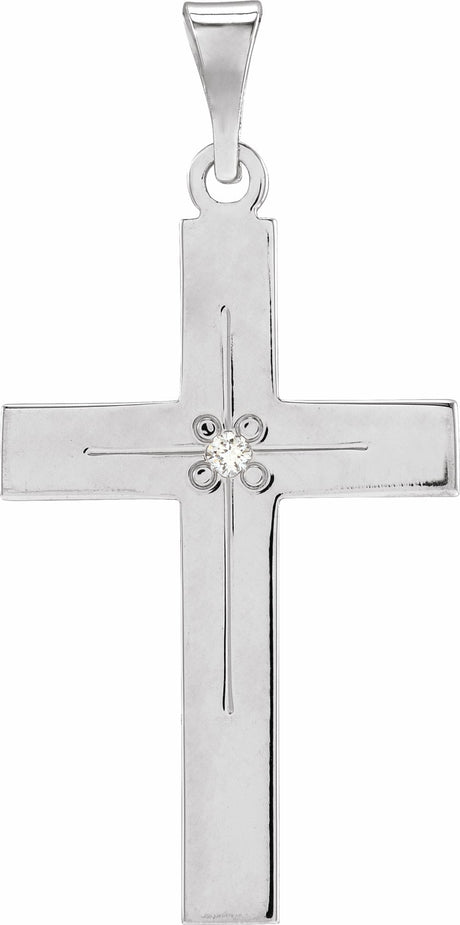 14K White .01 CT Natural Diamond Cross 18" Necklace