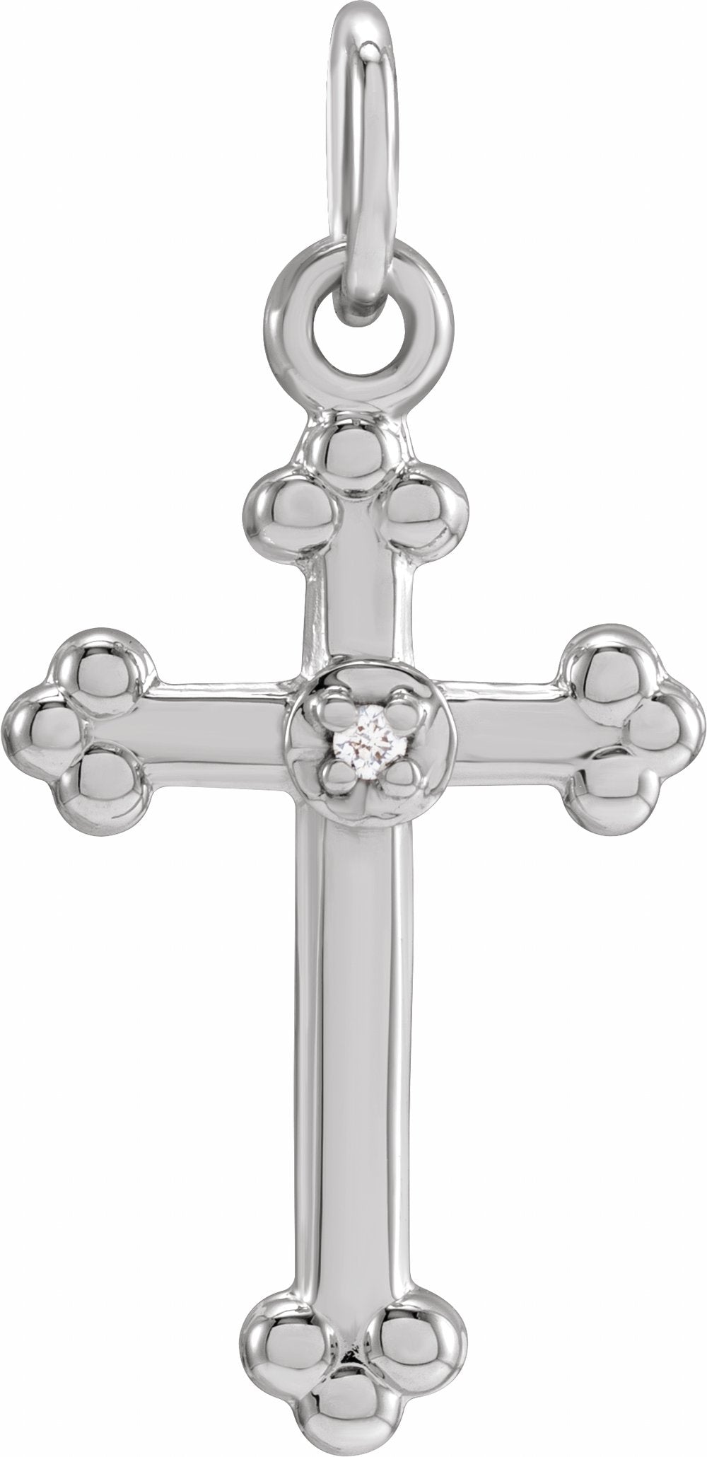 14K White .005 CT Natural Diamond Cross Pendant