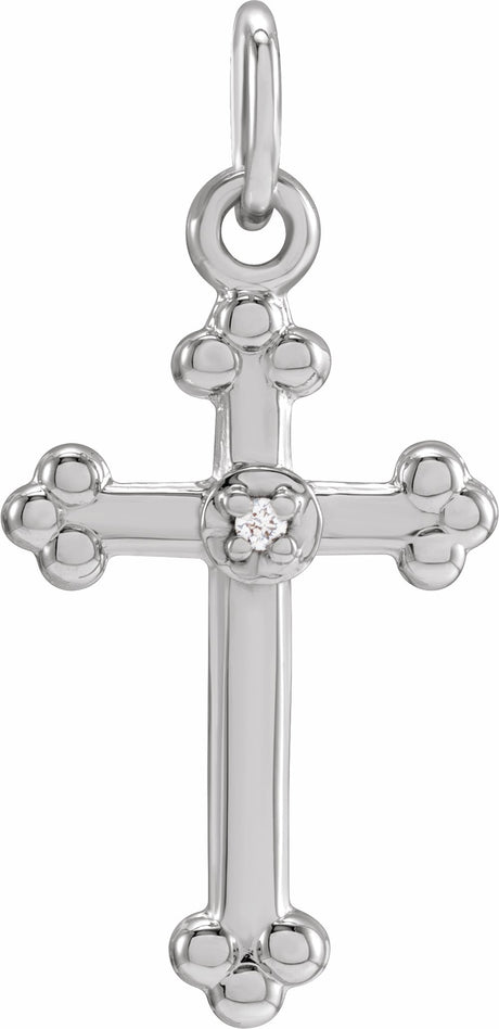 14K White .005 CT Natural Diamond Cross Pendant