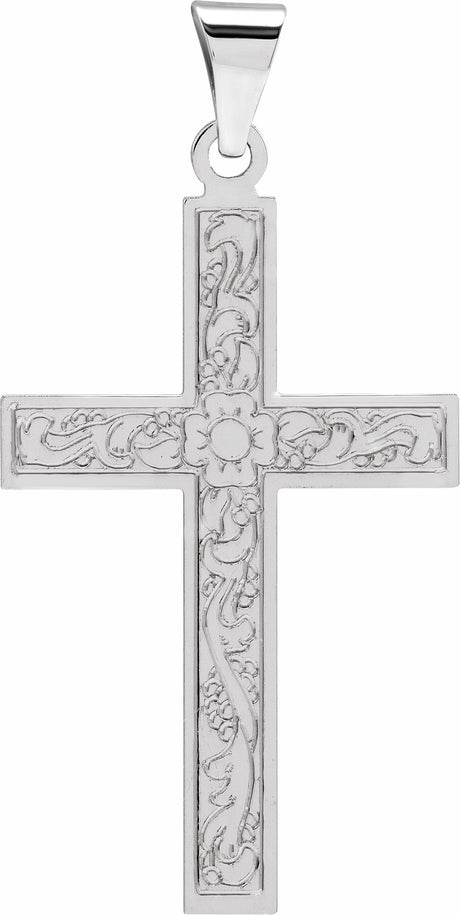 14K White 28x18 mm Cross Pendant