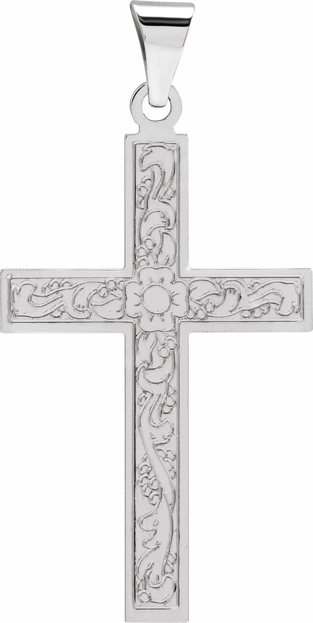 14K White 28x18 mm Cross Pendant