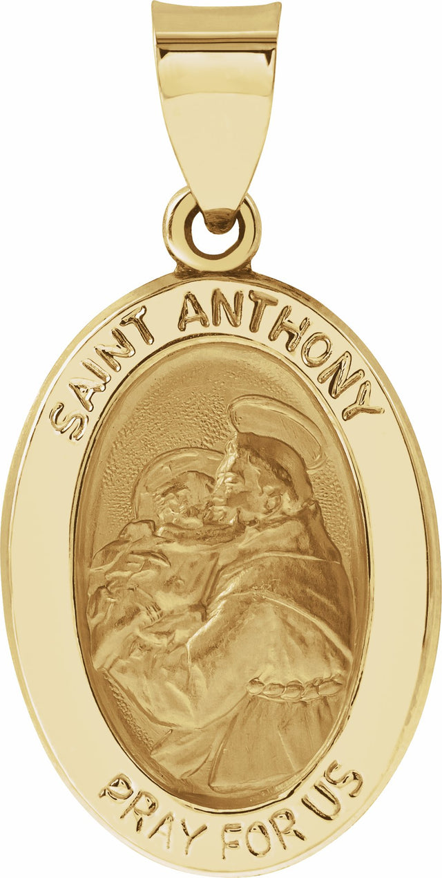 14K Yellow 19x14 mm Oval Hollow St. Anthony Medal