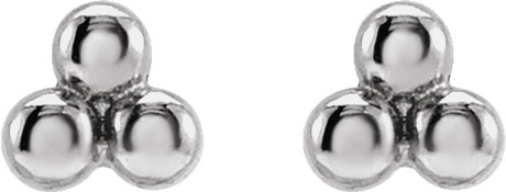 14K White 3 Beads Stud Earrings