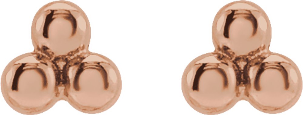 14K Rose 3 Beads Stud Earrings