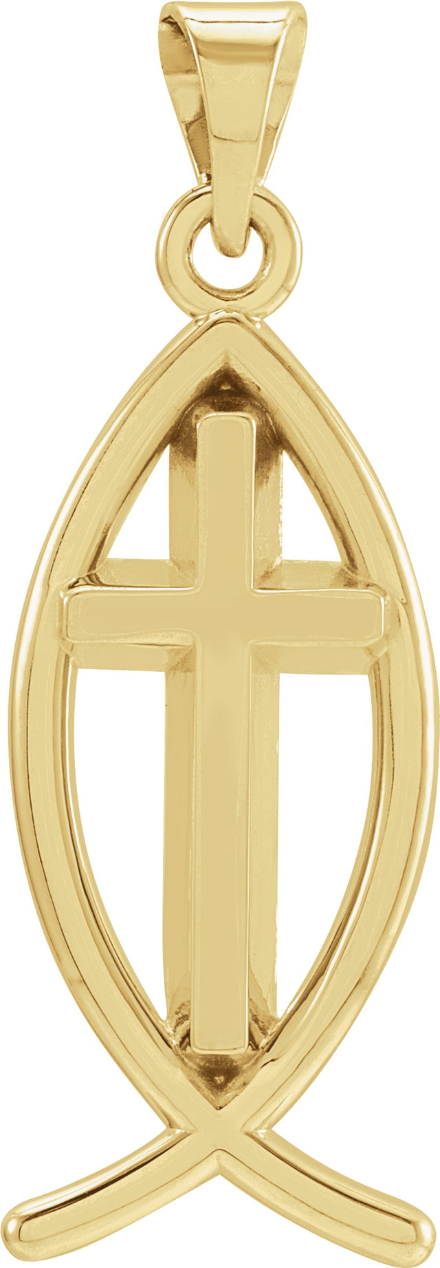 14K Yellow 19x9 mm Fish with Cross Pendant