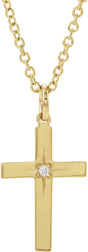 14K Yellow .0075 CT Natural Diamond Cross 18" Necklace