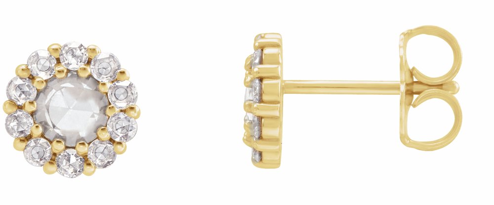 14K Yellow Gold 1/2 CTW Rose-Cut Natural Diamond Halo-Style Earrings