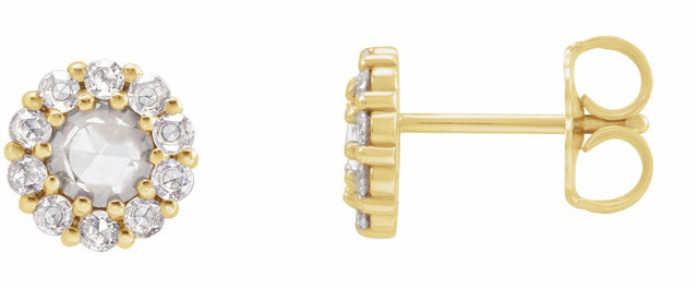 14K Yellow Gold 1/2 CTW Rose-Cut Natural Diamond Halo-Style Earrings