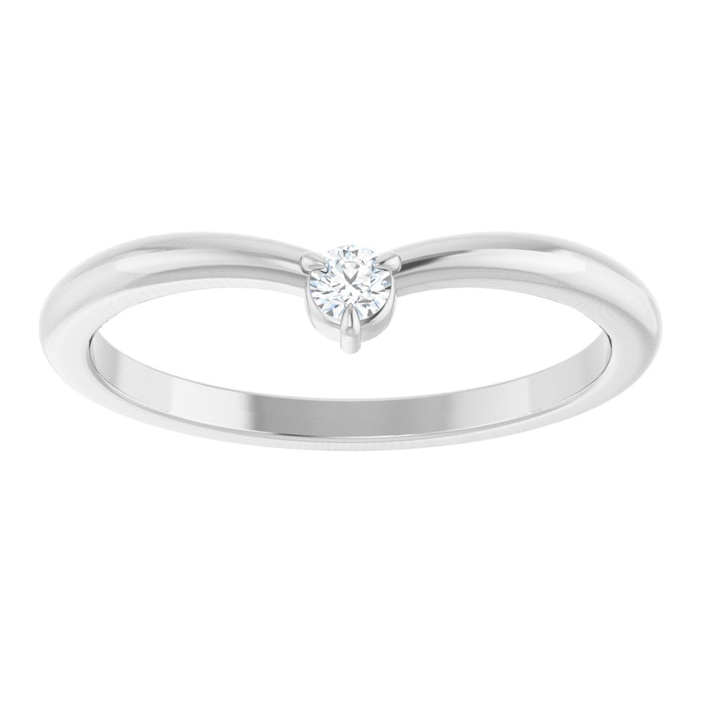 14K White .06 CT Natural Diamond Stackable V Ring