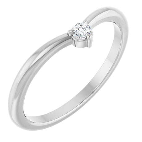 14K White Gold .06 CT Natural Diamond Stackable V Ring
