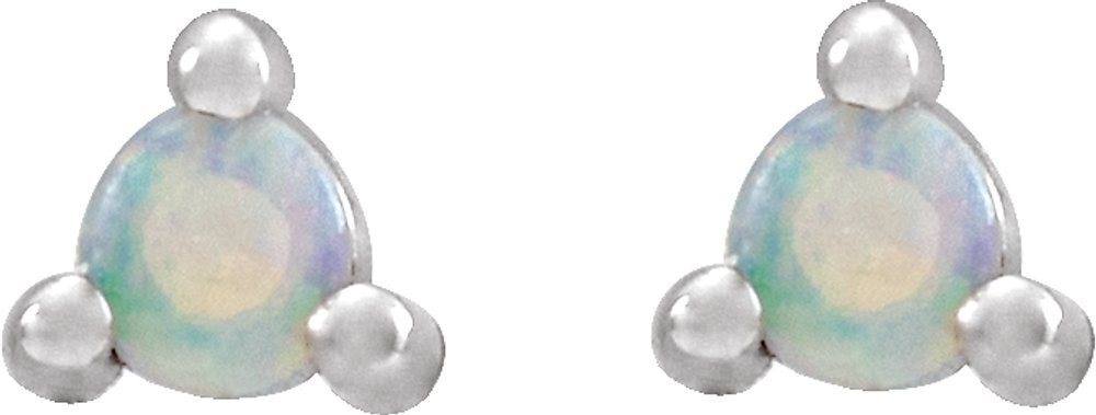 14K White Gold 4 mm Round Natural White Opal Earrings