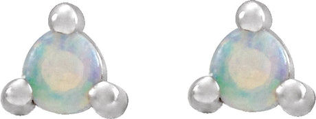 14K White Gold 4 mm Round Natural White Opal Earrings