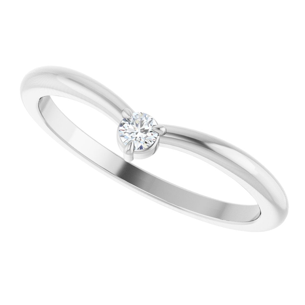 14K White .06 CT Natural Diamond Stackable V Ring