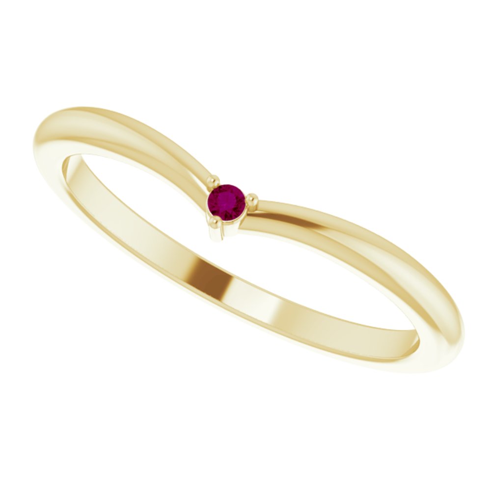 14K Yellow Natural Rhodolite Garnet Stackable V Ring