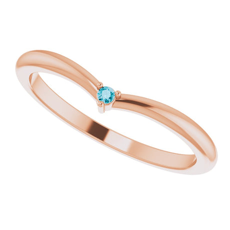 14K Rose Gold Natural London Blue Topaz Stackable V Ring