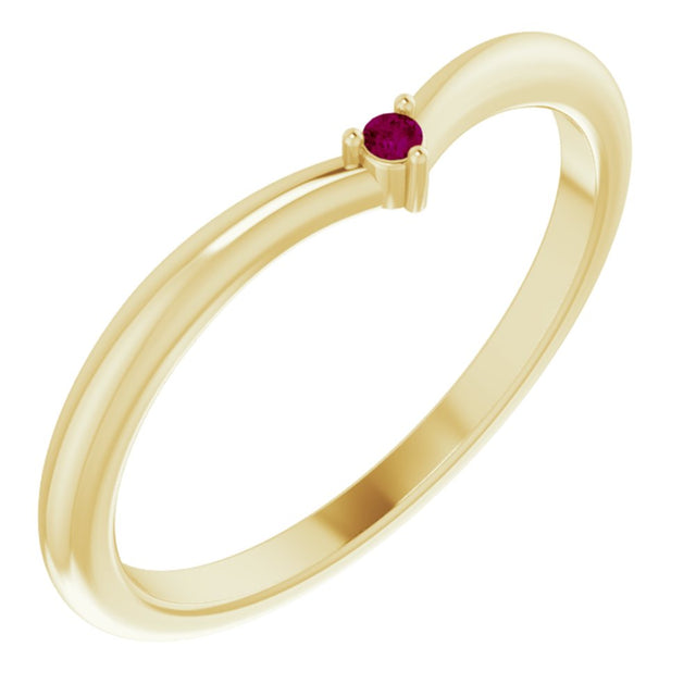 14K Yellow Natural Rhodolite Garnet Stackable V Ring