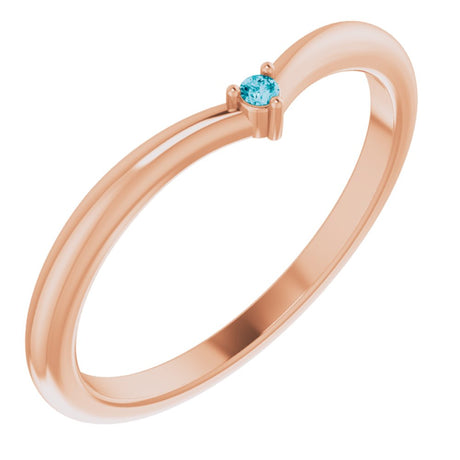 14K Rose Gold Natural London Blue Topaz Stackable V Ring