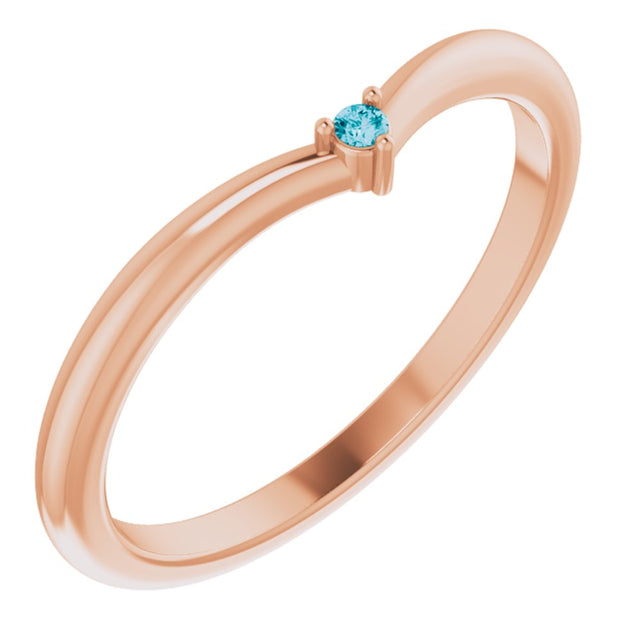 14K Rose Gold Natural London Blue Topaz Stackable V Ring