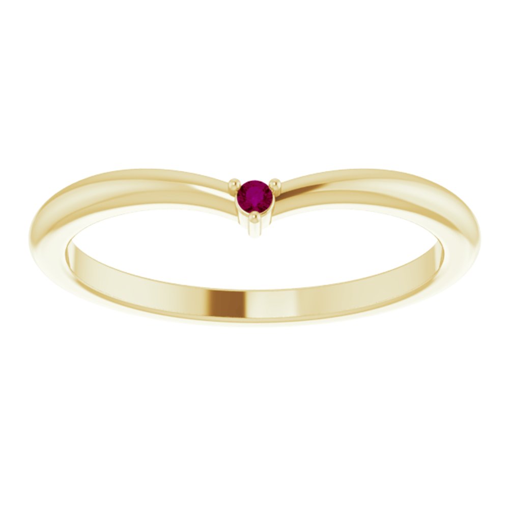 14K Yellow Natural Rhodolite Garnet Stackable V Ring