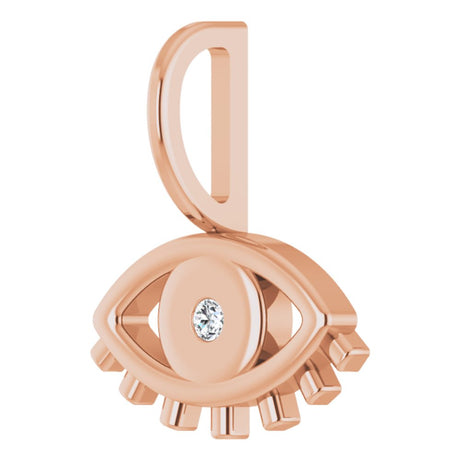 14K Rose Gold .02 CT Natural Diamond Evil Eye Charm/Pendant 