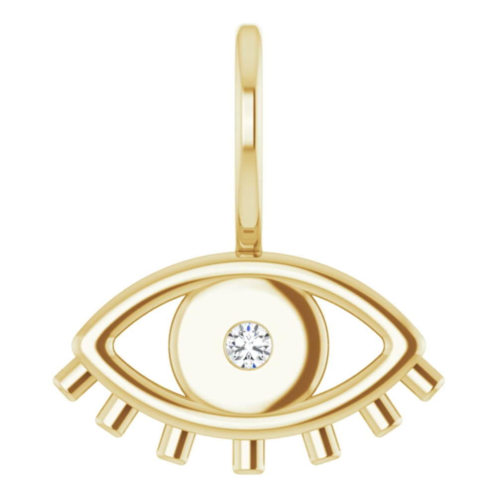 14K Yellow .02 CT Natural Diamond Evil Eye Charm/Pendant 