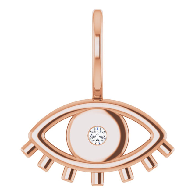 14K Rose Gold .02 CT Natural Diamond Evil Eye Charm/Pendant 