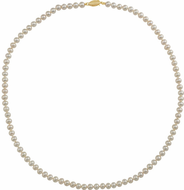 14K Yellow Cultured White Freshwater Pearl 18" Necklace