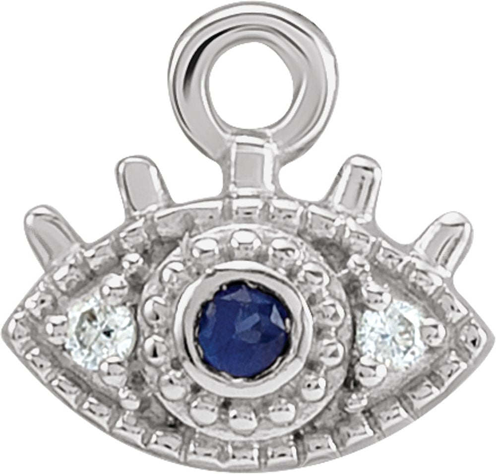 14K White Petite Pavé™ Natural Blue Sapphire & .01 CTW Natural Diamond Evil Eye Dangle