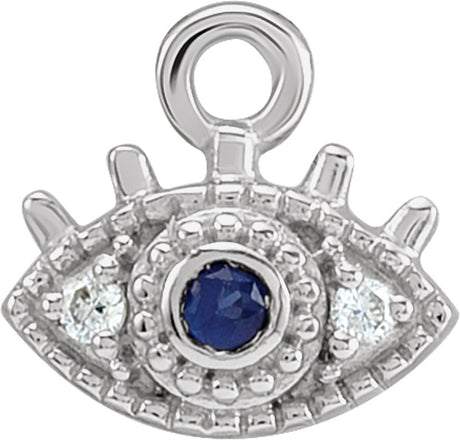 14K White Petite Pavé™ Natural Blue Sapphire & .01 CTW Natural Diamond Evil Eye Dangle