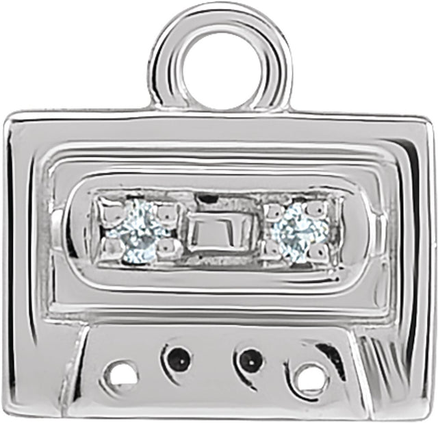 14K White Petite Pavé™ .01 CTW Natural Diamond Radio Cassette Dangle