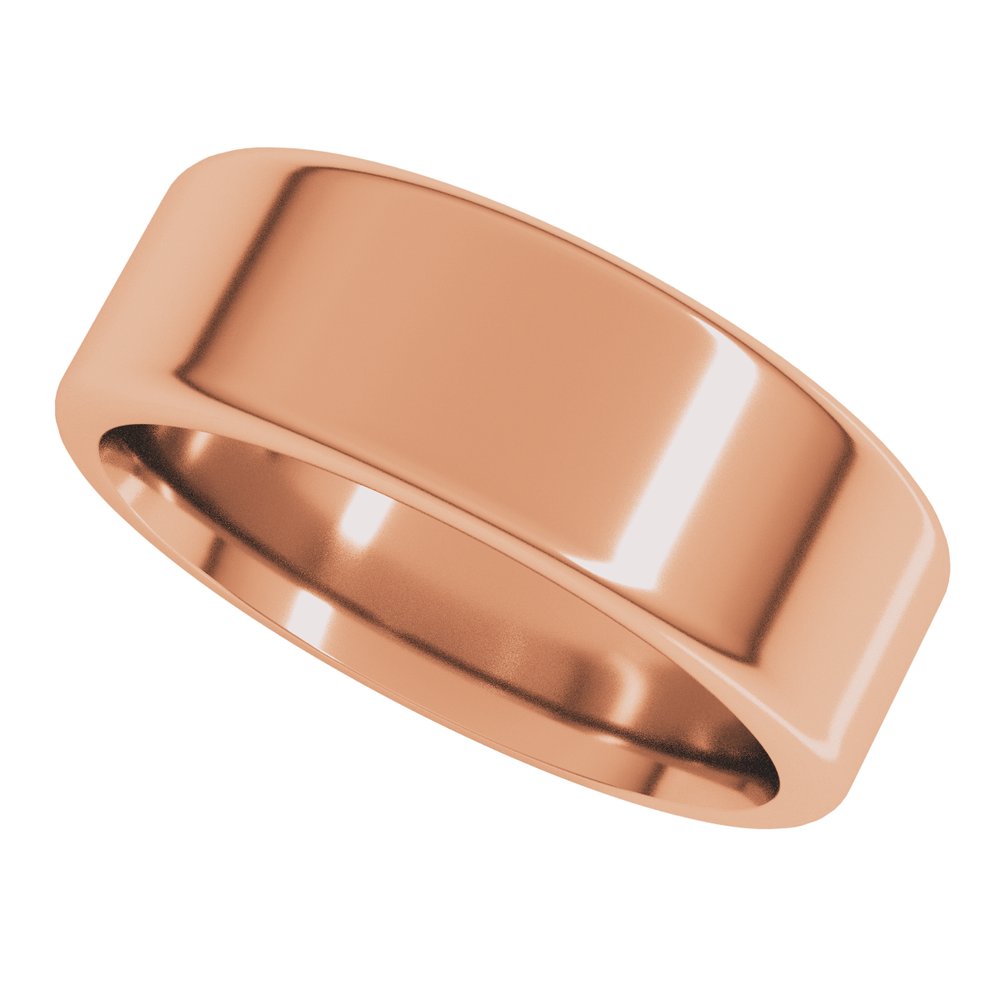 14K Rose Gold 7 mm Round-Edge Comfort-Fit Flat Band Size 8