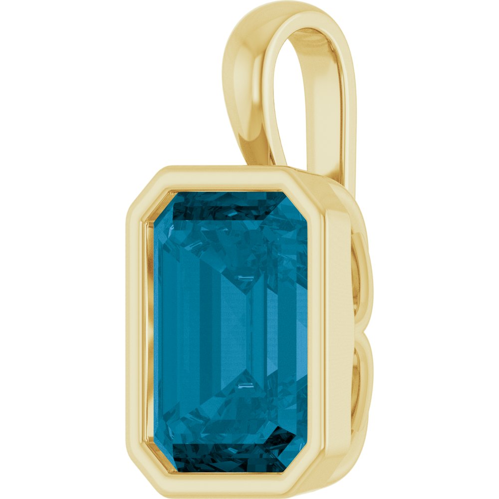 14K Yellow Gold Natural London Blue Topaz Pendant