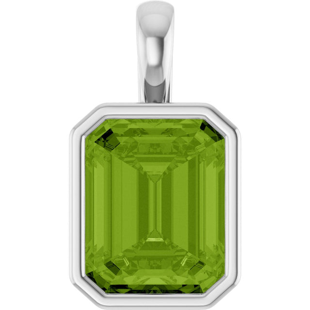 14K White Gold Natural Peridot Pendant