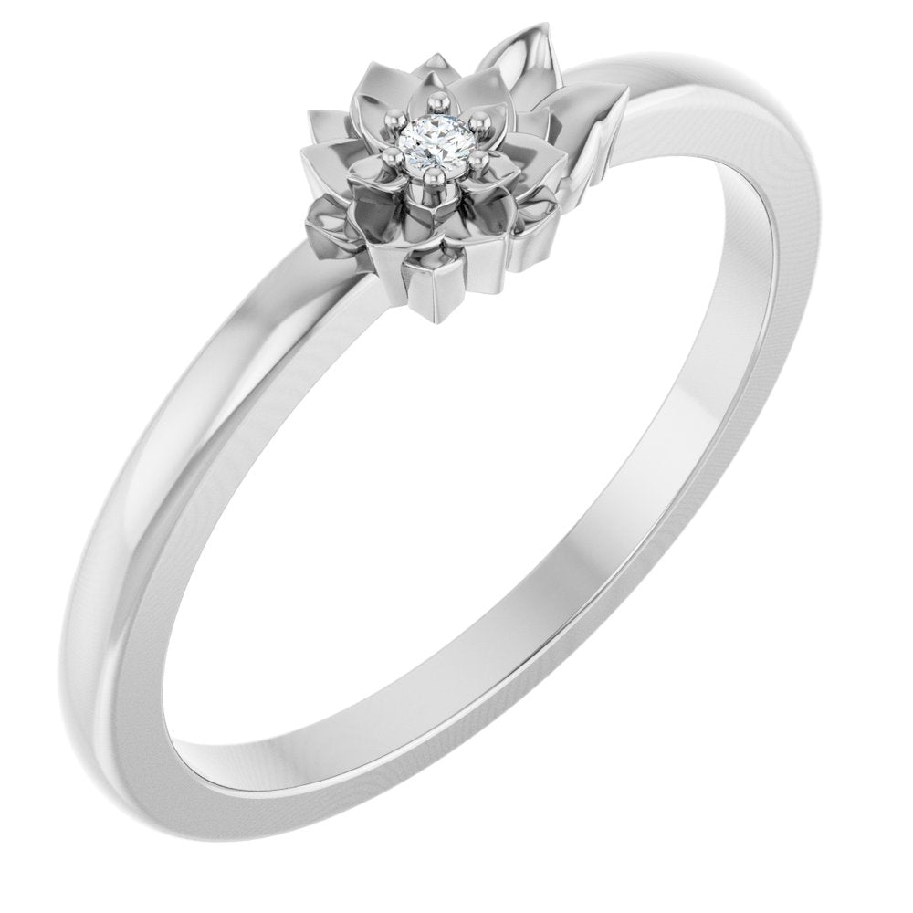 Sterling Silver .015 CT Natural Diamond Flower Ring 