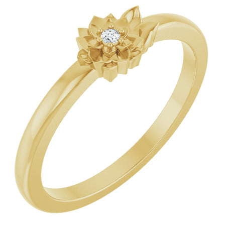 14K Yellow Gold .015 CT Natural Diamond Flower Ring 