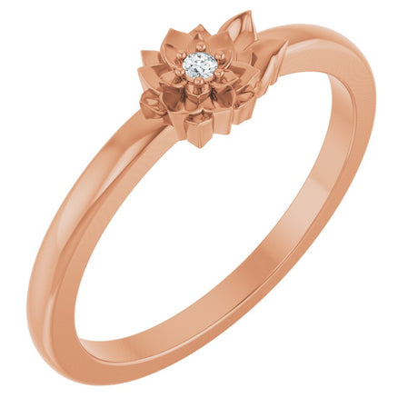 14K Rose .015 CT Natural Diamond Flower Ring 