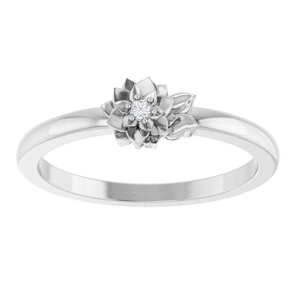 Sterling Silver .015 CT Natural Diamond Flower Ring