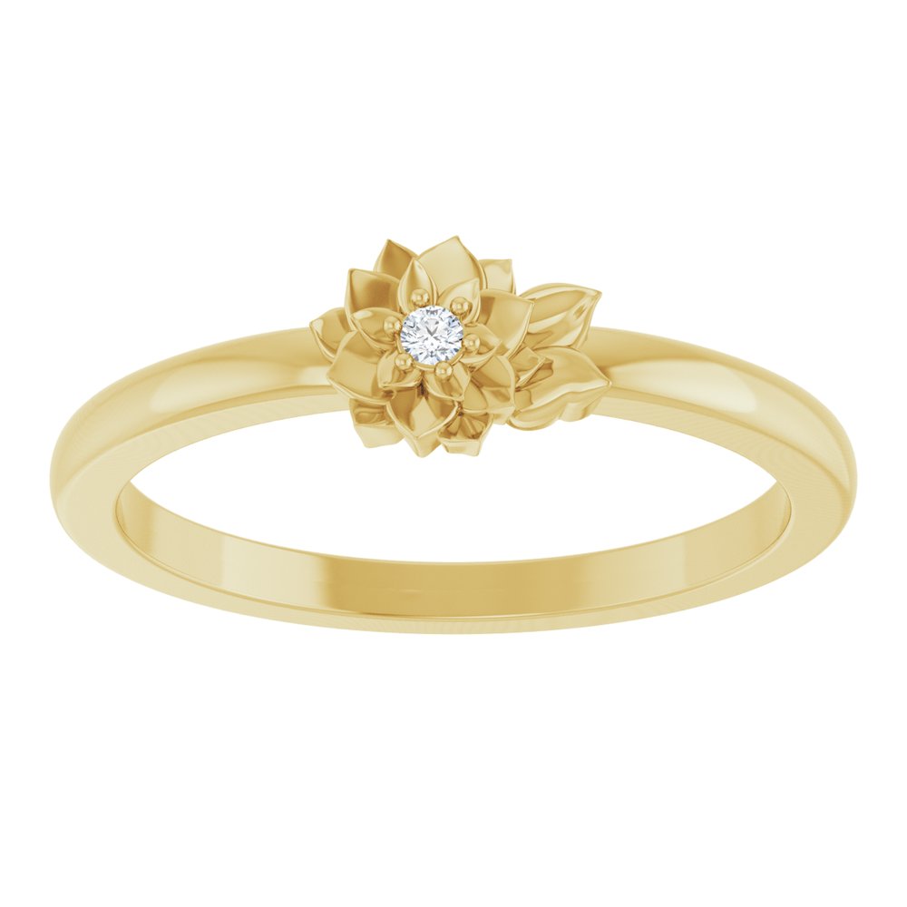 14K Yellow Gold .015 CT Natural Diamond Flower Ring 