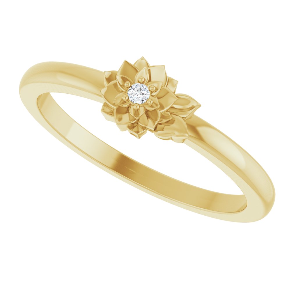 14K Yellow .015 CT Natural Diamond Flower Ring