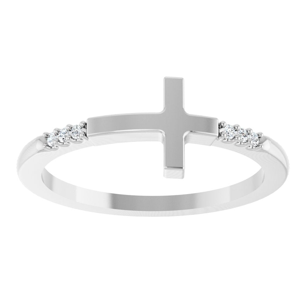 Sterling Silver .025 CTW Diamond Stackable Sideways Cross Ring